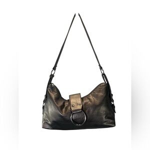 Metallic Pewter Hobo Shoulder Bag Soft Slouchy Crescent Purse